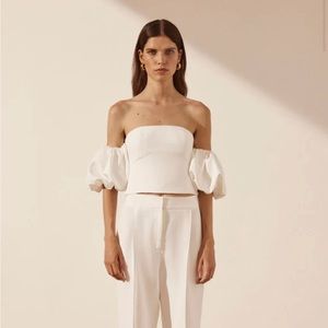 LA LUNE OTTO PUFF SLEEVE CONTOUR TOP - IVORY - US 4